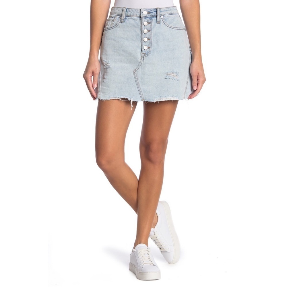Nwt Free People Ripped Denim Mini Skirt Montauk